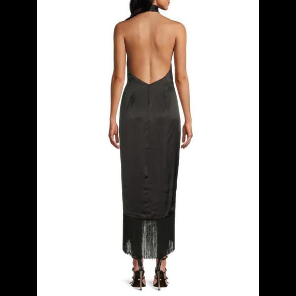 BCBGMAXAZRIA Fringe Trim Halter Maxi Dress NWT Size 4